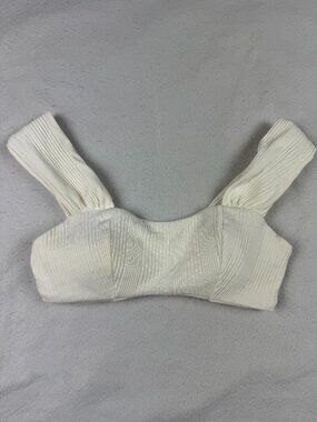 L*SPACE Cream Ribbed Texture Bikini Top Size S